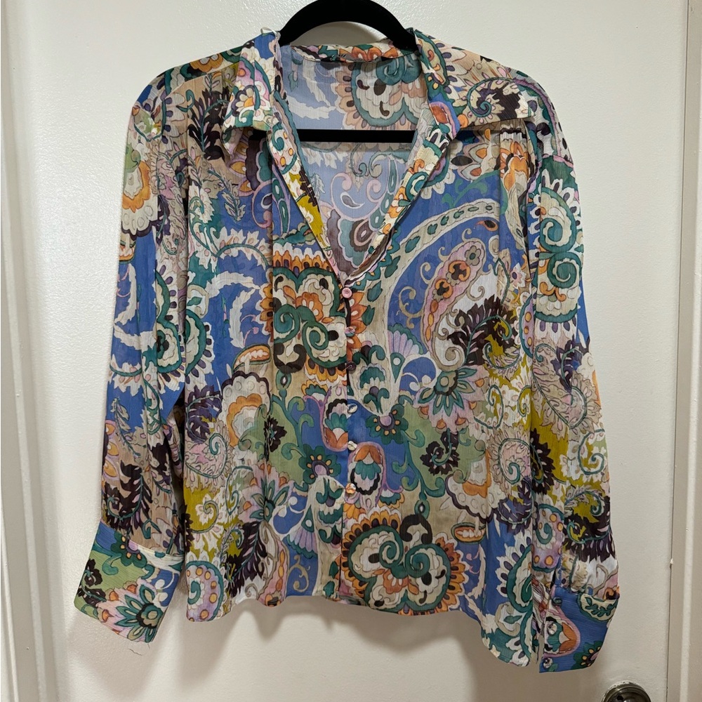 Zara Sheer Patterned Button Down - image 1